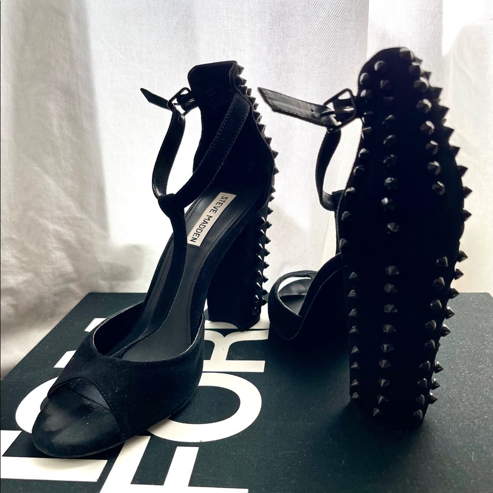 Black Steve Madden studded suede heels